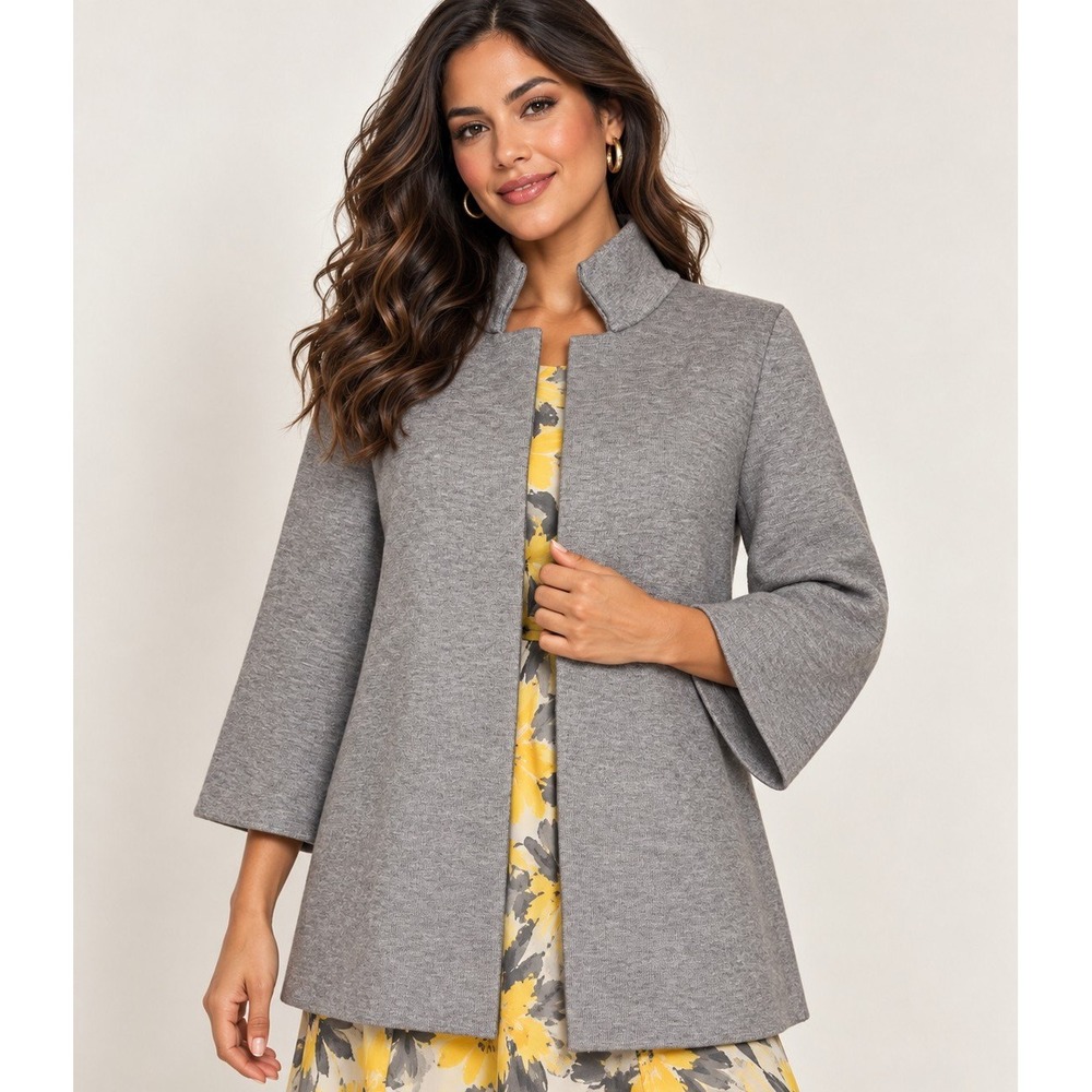 Moth Anthropologie Grey Chartreuse Open Front Knit Jacket Cardigan Medium